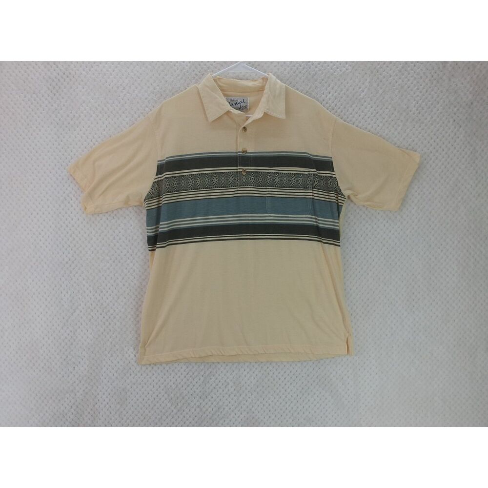 Vtg Casual Joe Haband Men's XL Yellow Aztec Short Sleeve Polo Shirt*READ*
